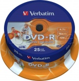 Фото DVD-R Verbatim Inkjet Printable 4.7Gb 16x (25 Pack Spindle) (43538)
