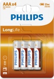 Фото Батарейки Philips LongLife Zinc Carbon AAA/LR3 BL (R03L4B/10) 4 шт.