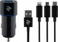 Фото Автомобильное З/У 2E Dual USB Car Charger 2.4A + Cable 3в1 Black (2E-ACR01-C3IN1)