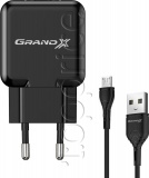 Фото Сетевое З/У USB Grand-X 2.1A + кабель Micro USB Black (CH-03UMB)