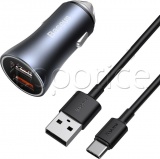 Фото Автомобильное З/У Baseus Golden Contactor Pro 2xUSB U+U 40W + кабель USB-C Dark Gray (TZCCJD-A0G)