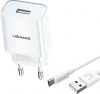 Фото товара Сетевое З/У Usams T21 USB + кабель Type-C White (T21OCTC01)