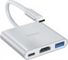 Фото товара Адаптер USB Type C -> HDMI/USB3.2 Gen1/Type C Hoco HB14 Easy Use Silver (6931474725790)