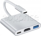 Фото Адаптер USB Type C -> HDMI/USB3.2 Gen1/Type C Hoco HB14 Easy Use Silver (6931474725790)