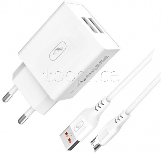 Фото Сетевое З/У SkyDolphin SC30V 2.1A 2USB White + кабель micro-USB (MZP-000114)