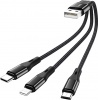 Фото товара Кабель USB -> Lightning/microUSB/Type-C 3in1 Hoco X47 Nylon 0.25 м Black (6931474727398)