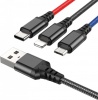 Фото товара Кабель USB -> Lightning/microUSB/Type-C 3in1 Hoco X76 Nylon 1 м Black/Red/Blue (6931474768636)