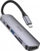 Фото товара Адаптер USB Type C -> HDMI/USB3.2 Gen1/USB2.0/SD/TF/Type C Hoco HB28 Metal Gray (6931474769336)