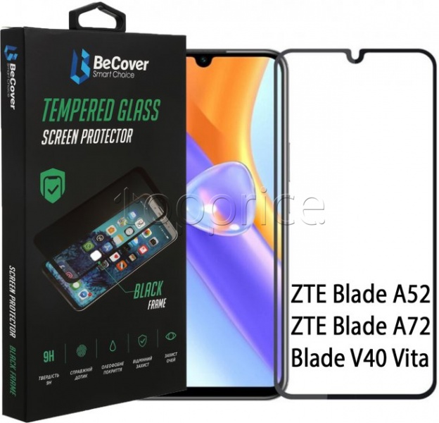 Фото Защитное стекло для ZTE Blade A72/V40 Vita BeCover Black (708391)