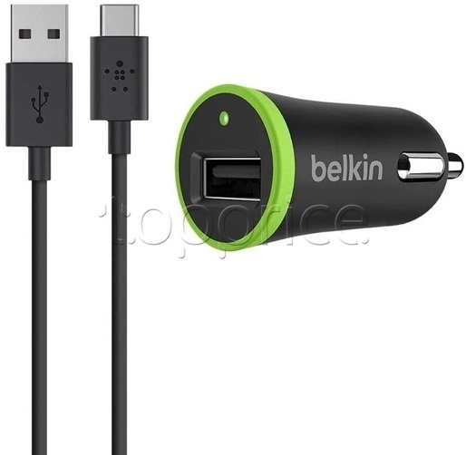 Фото Автомобильное З/У Belkin USB 2.4A Black + кабель Type C (F7U002bt06-BLK)