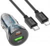 Фото товара Автомобильное З/У Hoco Z47A PD30W+QC3.0+кабель Type-C to Lightning Transparent Black (6931474782298)