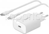 Фото Сетевое З/У Belkin 25W USB-С PD PPS + Type C -> Lightning Cable White (WCA004VF1MWH-B5)