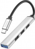 Фото товара Концентратор USB-C Hoco HB26 4 in 1 Silver (6931474765475)