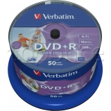 Фото DVD+R Verbatim Wide Inkjet Printable No ID Brand 4.7Gb 16x (50 Pack Cakebox) (43512)