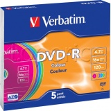 Фото DVD-R Verbatim Colour 4.7Gb 16x (5 Pack Slim Case) (43557)