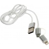 Фото товара Кабель USB2.0 AM -> Lightning/micro-USB PowerPlant 2in1 Quick Charge Cotton Silver 1 м (KD00AS1290)