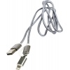 Фото товара Кабель USB2.0 AM -> Lightning/micro-USB PowerPlant 2in1 Quick Charge Cotton Grey 1 м (KD00AS1289)